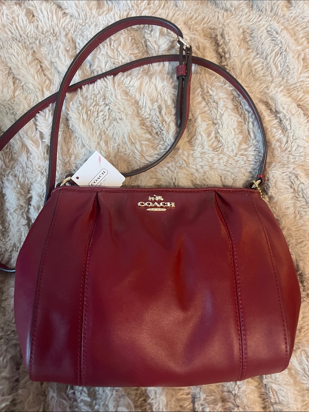 Coach Pebble Leather Crossbody Bag in Wine Red with Gold Hardware